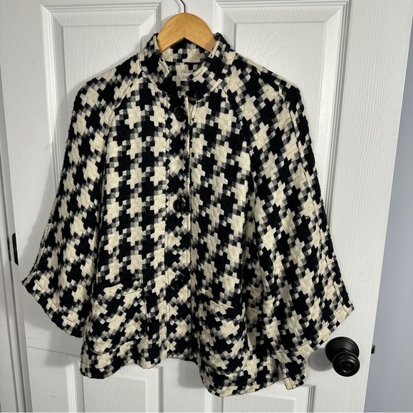 Coldwater Creek black and cream check textured jacket, size S (6-8), retro - Picture 1 of 11